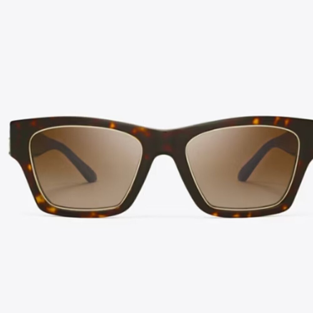 NWT! NEW! Tory Burch Trace Sunglasses -Dark Tortoise / Brown Gradient - Picture 2 of 10
